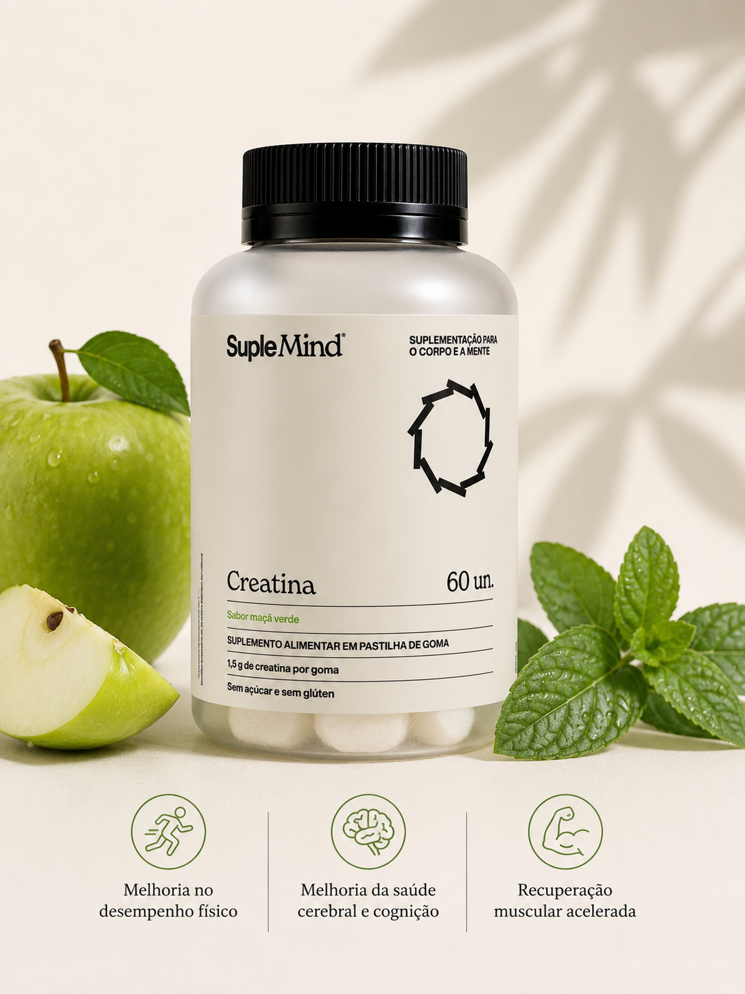 Creatina Gummy SupleMind Maçã Verde — 3g de creatina monoidratada por dose