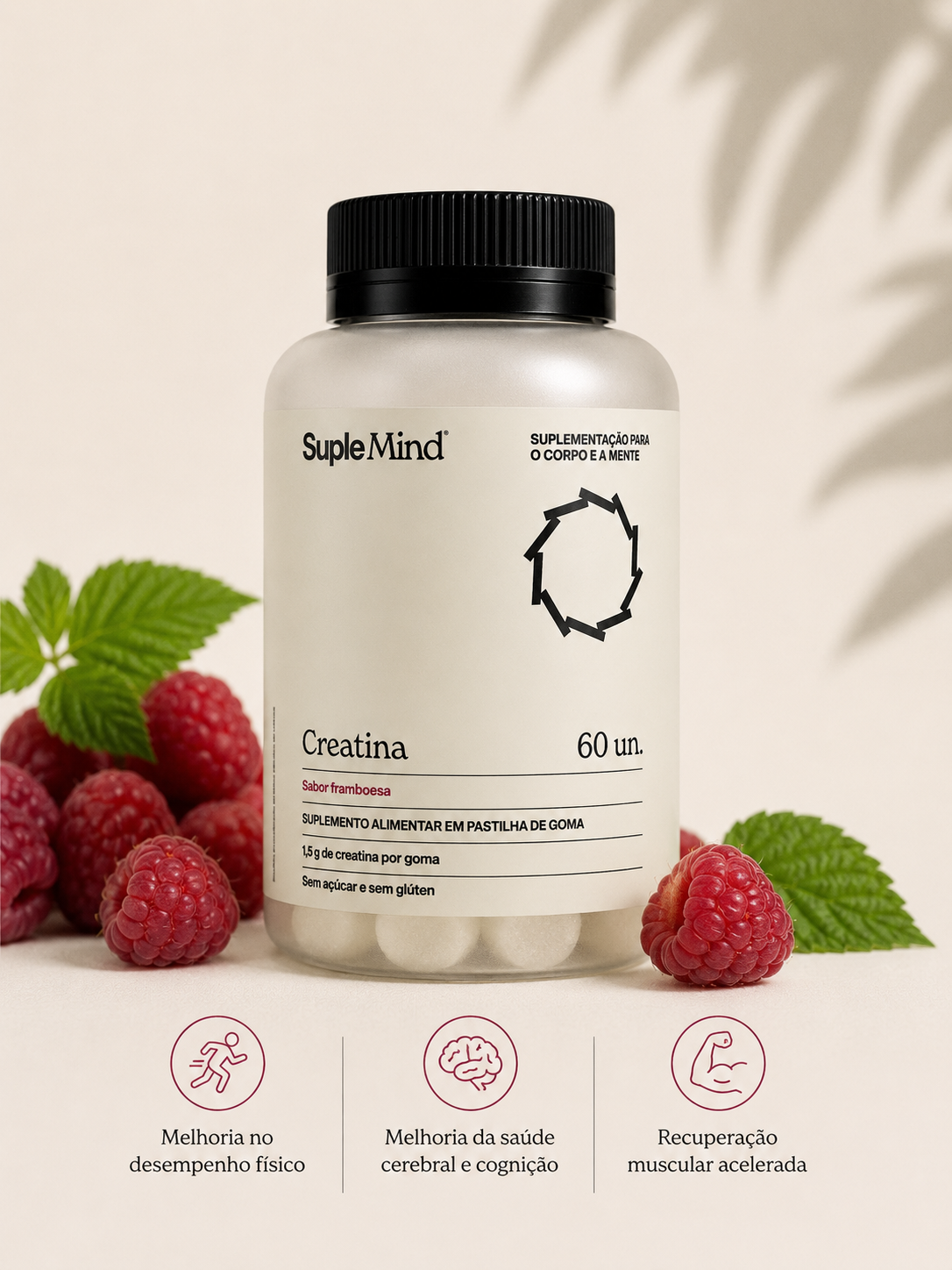 Creatina Gummy SupleMind Framboesa — 3g de creatina monoidratada por dose