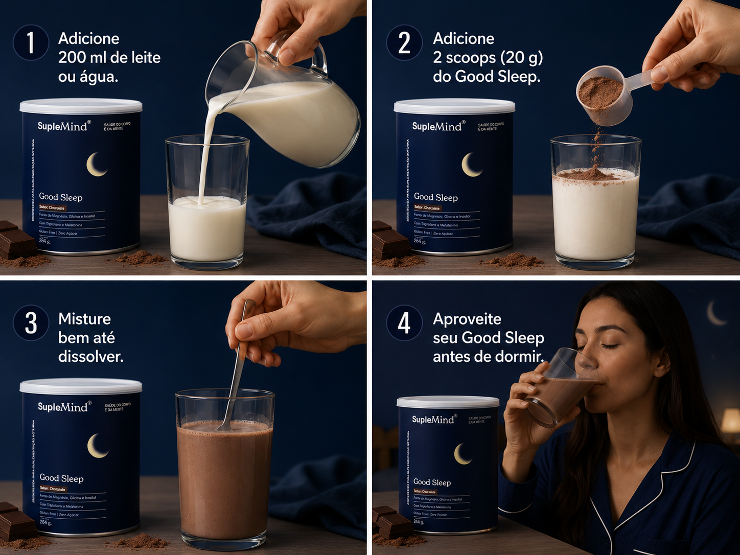 Como usar Good Sleep SupleMind — 2 gummies antes de dormir