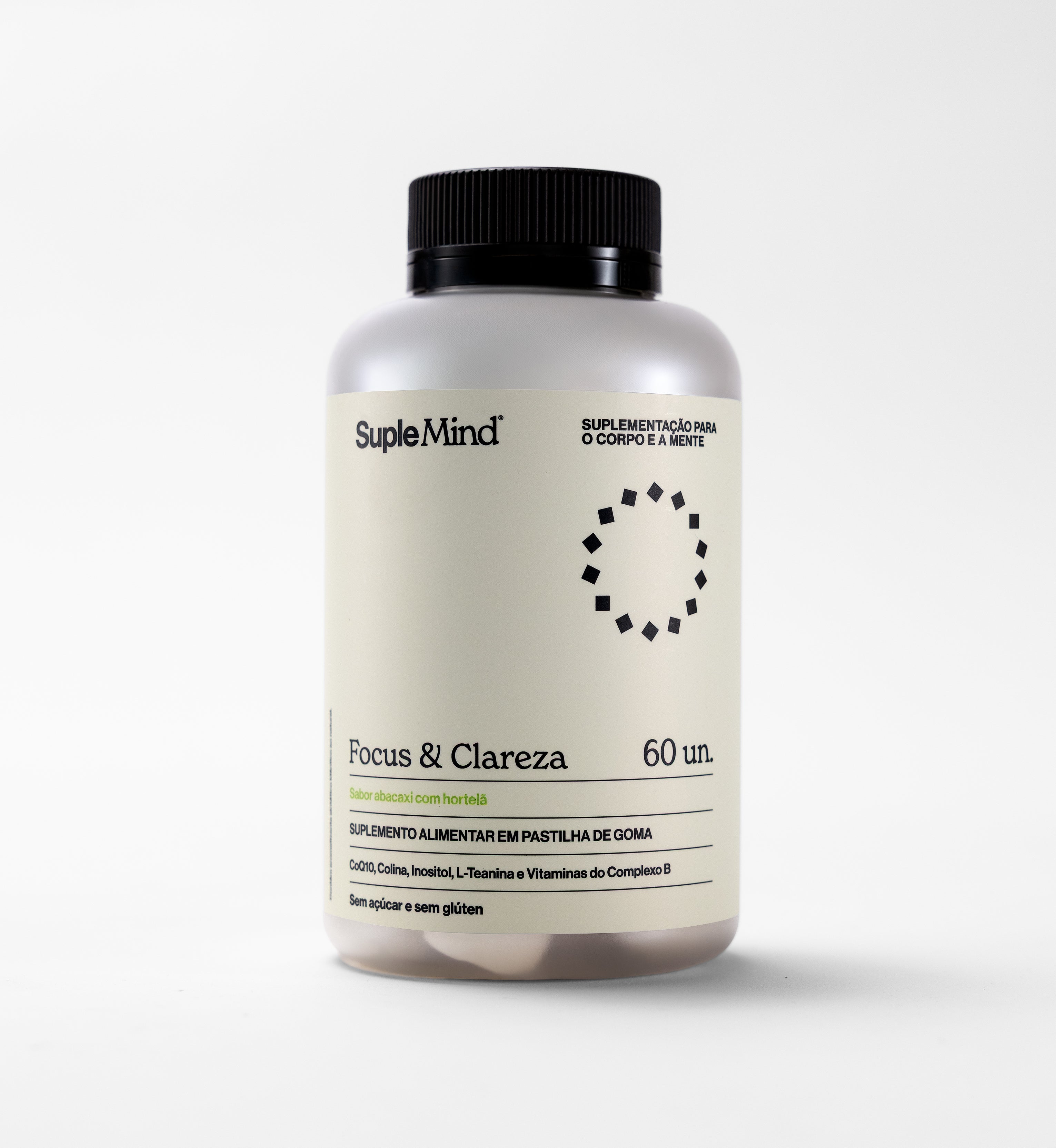 Focus & Clareza SupleMind sabor Abacaxi com Hortelã — pote branco fundo clean
