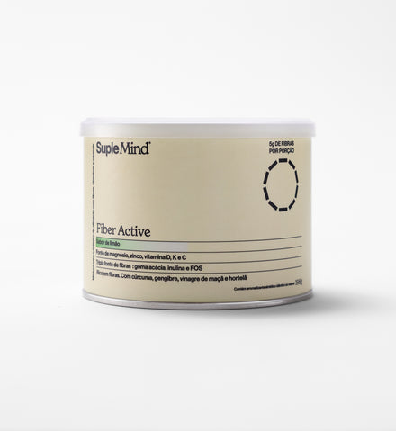 Fiber Active SupleMind — embalagem de fibras digestivas sobre fundo clean